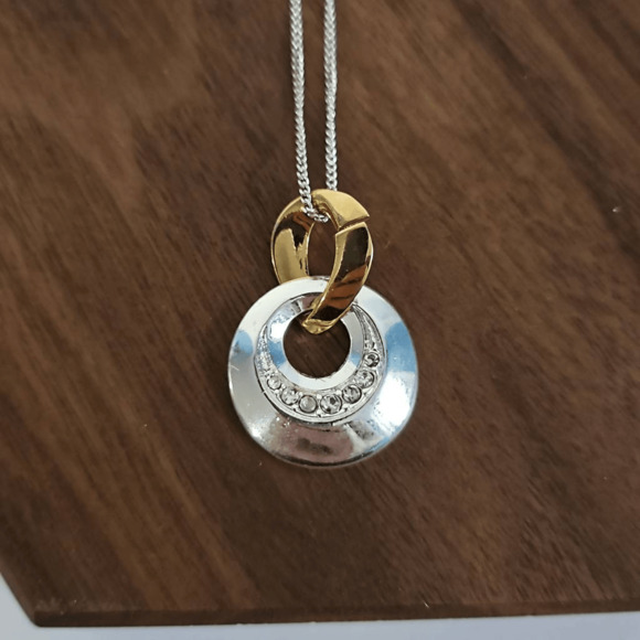 SAQ Women's Silver And Gold Tone Donut Pendant Necklace Thin Silver Tone Chain - Picture 6 of 6